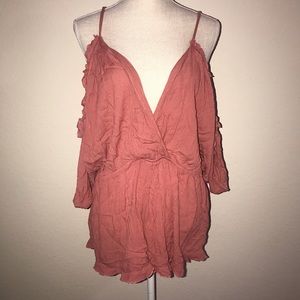 Topshop Romper 12 Pink Blush Cold Shoulder ruffle